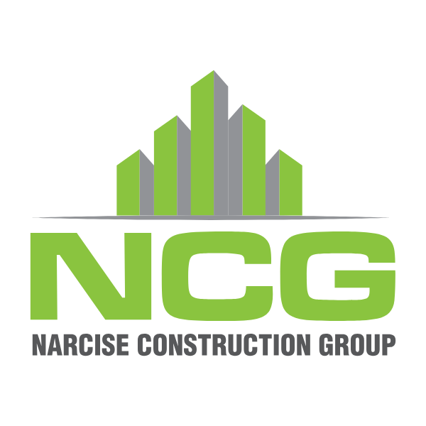 Logo for Narcise Construction Group, featuring green and gray stylized buildings above the bold green letters "NCG" with the full company name below in gray text.