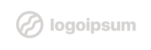 Gray circular abstract logo with wavy lines to the left of the word “logoipsum” in lowercase gray letters on a light background.
