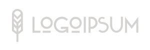 A gray wheat stalk icon is positioned next to the words "LOGOIPSUM" in a modern, sans-serif font on a light background.
